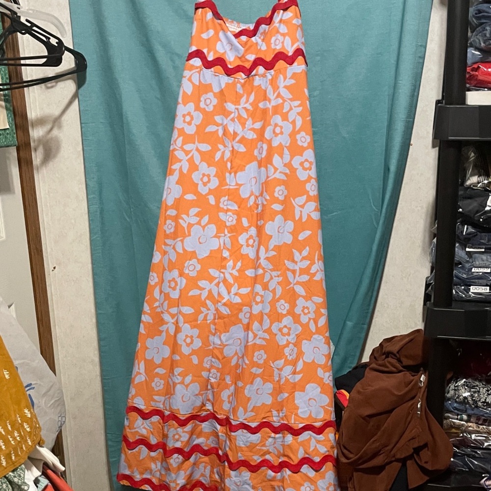 Floral Maxi Dress in Orange and Red